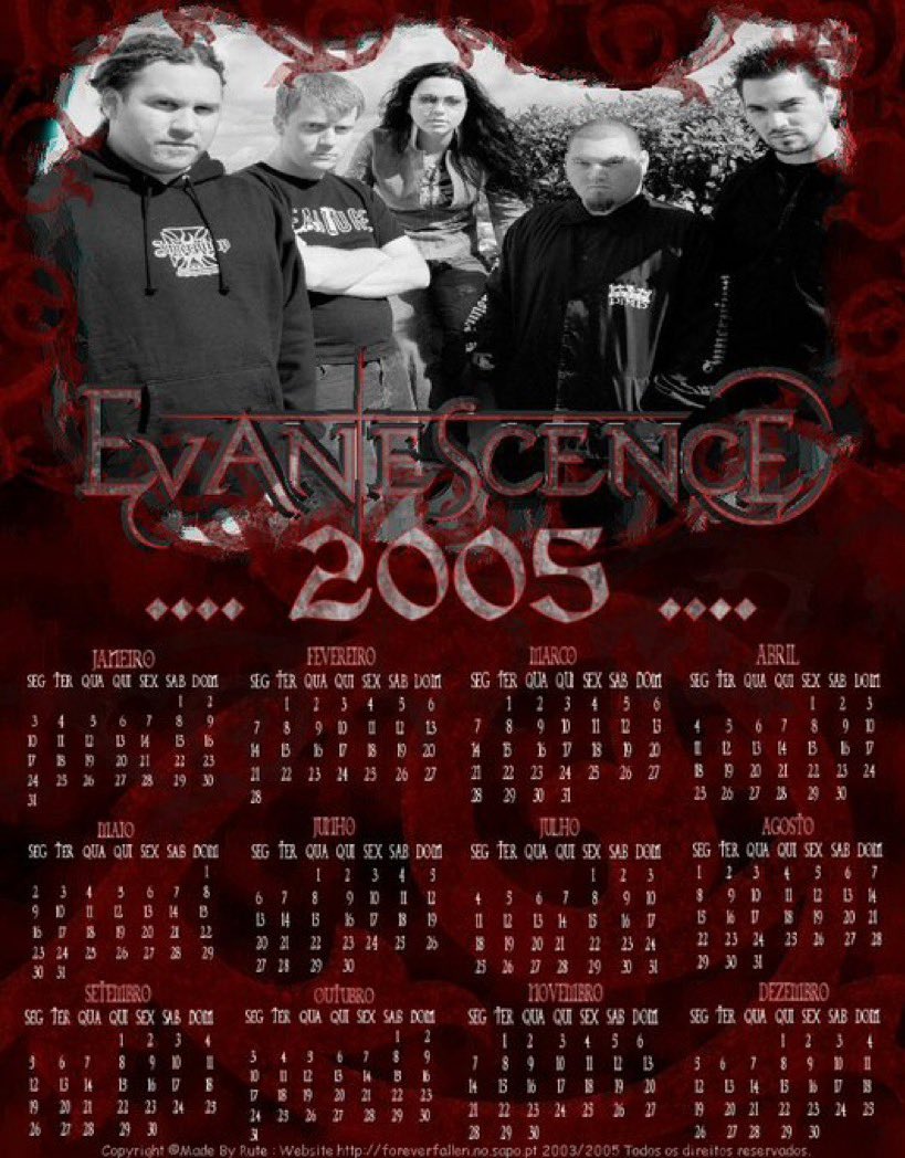evanescence 2005 calendar in portuguese