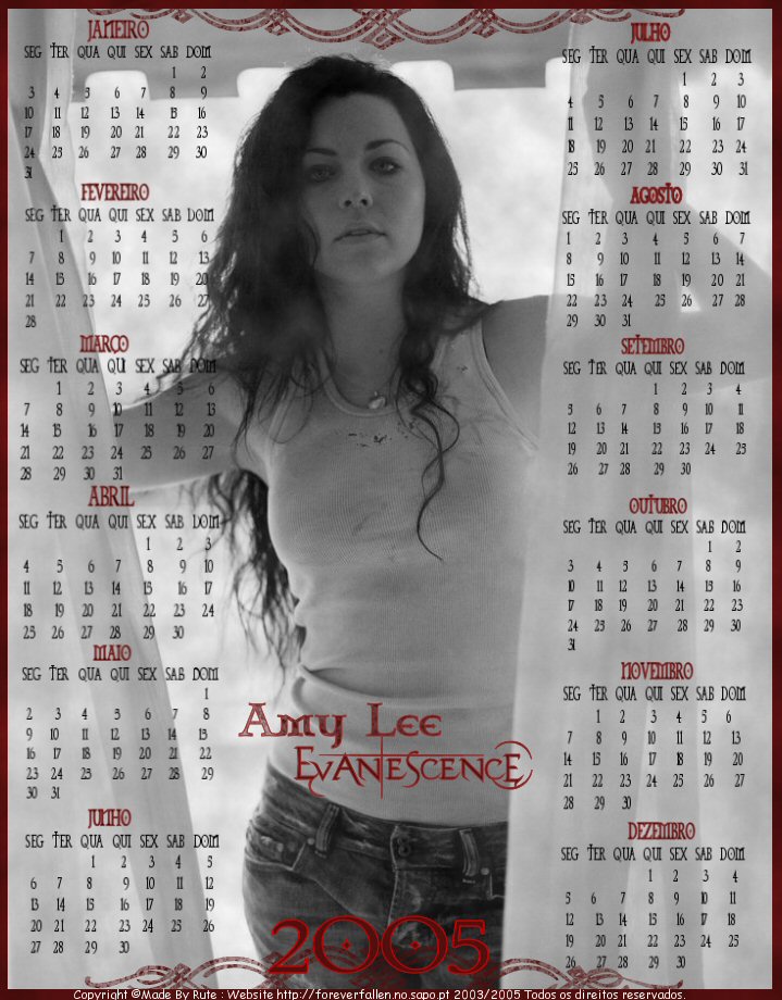 evanescence 2005 calendar in portuguese